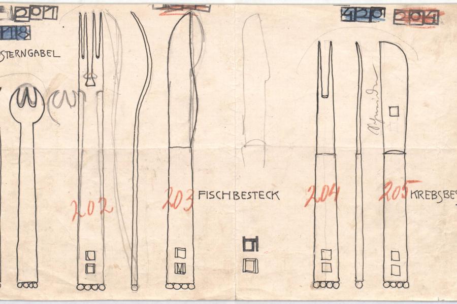 Josef Hoffmann, Entwurf für ein Silberbesteck für Fritz und Lili Waerndorfer, flaches Modell, Wiener Werkstätte, 1904, © MAK