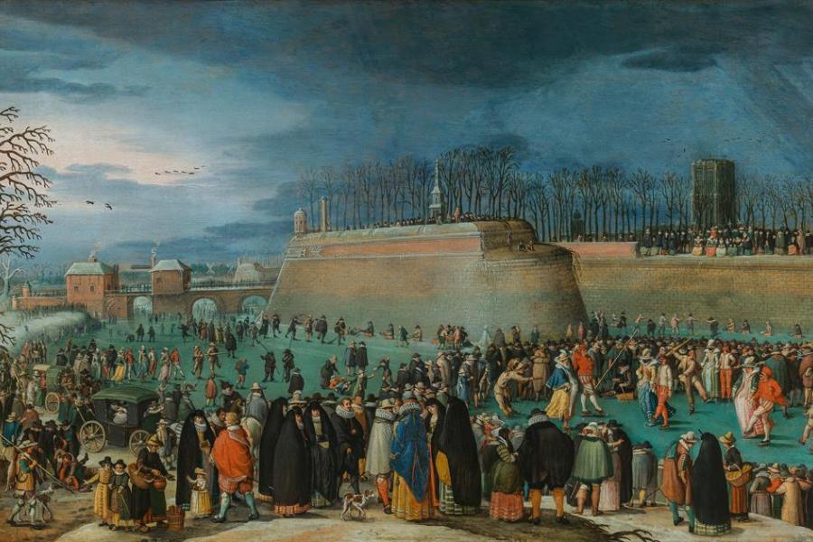 Sebastian Vrancx zugeschrieben  (Antwerpen 1573 - 1674 Antwerpen) „Winter-Karneval mit Eisläufern vor der Kipdorppoort Bastion in Antwerpen“ € 330.000