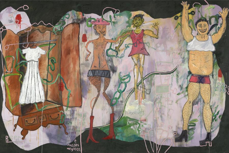 Arthur Foulkes A party in the closet 2021 oil and synthetic polymer paint on canvas 153.0 x 61.0 cm Belmont High School, Geelong © Arthur Foulkes