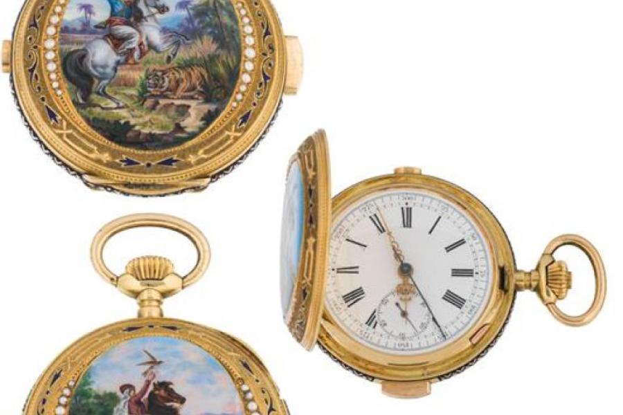 Lot 1164 Goldene Doppelmanteltaschenuhr mit Minutenrepetition und Chronograph La Chaux-de-Fonds, Ende 19. Jh. Dm. 5,2 cm Schätzpreis: 5 000 - 10 000 €