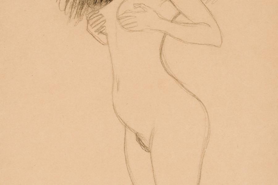 Gustav Klimt, Study for the left-hand Gorgon in the `Beethoven Frieze` (1901) Black chalk and Indian Ink on paper, 44,5 x 31,3 cm