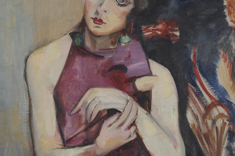 Ruth Cahn, Frau im lila Kleid (Porträtstudie), 1920er Jahre, Öl auf Leinwand, 74 × 61 cm © Privatsammlung M. Kopp