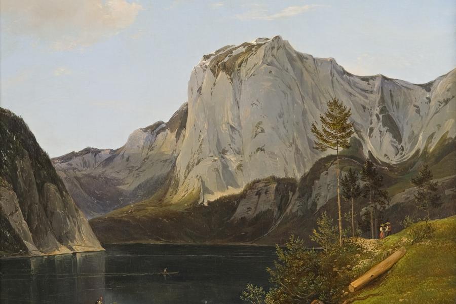 Franz Steinfeld, „Altausseer See mit Trisselwand“, ca. 1837,  Öl/Holz, 52,6 x 41,5 cm, Neue Galerie Graz (Inv. Nr. I/433), Foto: Universalmuseum Joanneum/N. Lackner