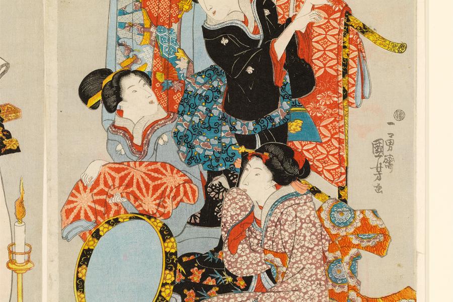 Kimono: Die Hochzeits-Farbwechsel-Zeremonie (Detail), Utagawa Kuniyoshi (1798–1861), Edo (Tokyo), 1843–1847 © Victoria and Albert Museum, London