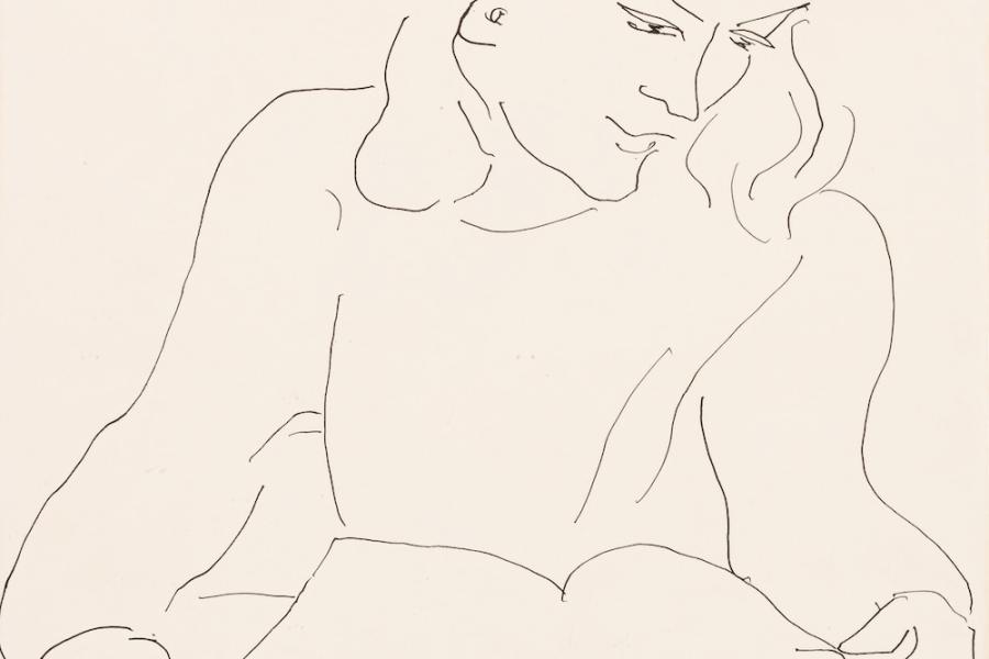 G A L E R I E   D I N A   V I E R N Y  P A R I S, Henri Matisse  Portrait d'Annelies Nelck, étude pour Lectrice à la table jaune   1944   Encre sur papier   524 x 400 mm