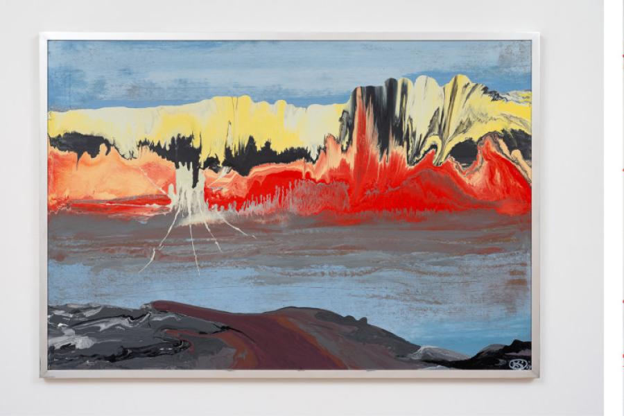 Annette Kelm, I Love London, 2021. © Annette Kelm. Courtesy the artist and Herald St, London; Ithell Colquhoun, Volcanic Landscape, 1969, enamel on board, Courtesy: Ben Hunter, London, Photographer Credit: Jack Elliot Edwards; Adelaide Cioni [performance] Song for a Square, a Circle, a Triangle, 2023, Mimosa House, photo: Tim Smyth