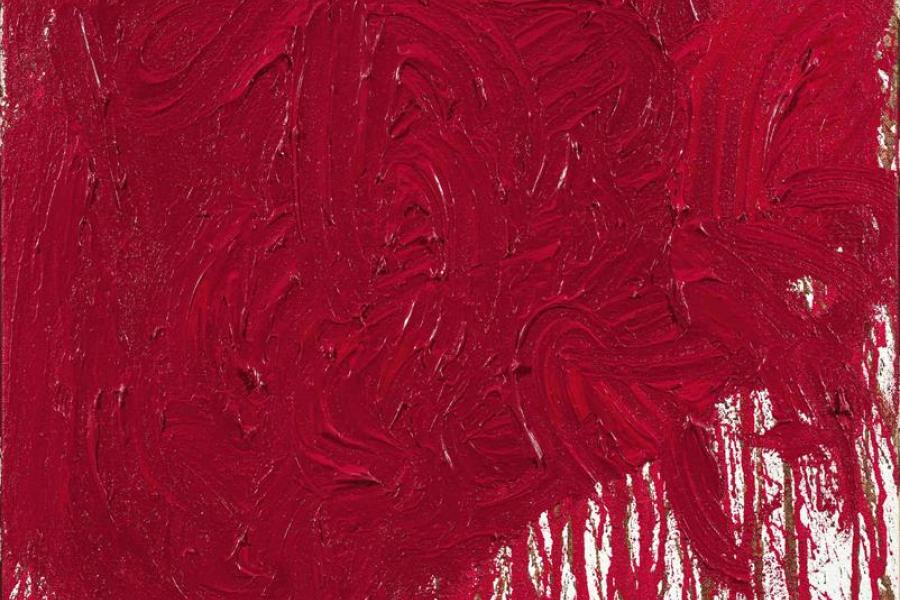 Hermann Nitsch Schüttbild 2021  aus der 90. Malaktion Acryl, Blut auf Leinwand 100 x 80 cm