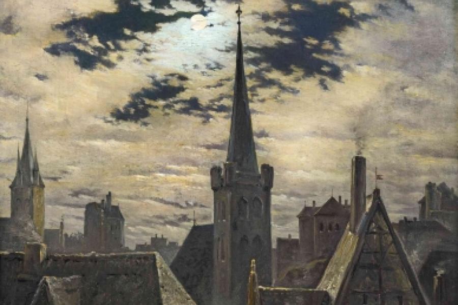 8  Carl Gustav Carus, Stadt im Mondschein / Ponte Nomentano. Wohl frühe 1840er Jahre.  Schätzpreis 70.000-100.000 €