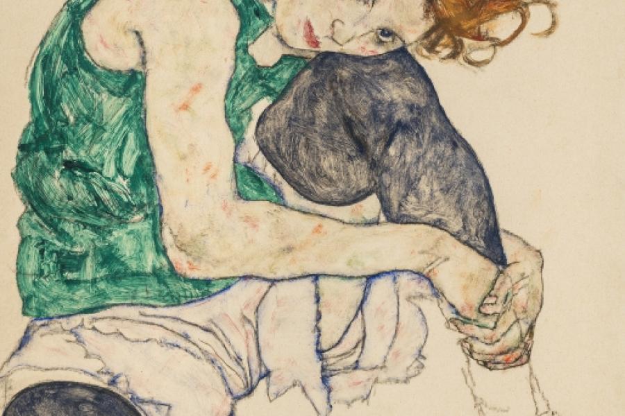 Egon Schiele, Sitzende Frau mit hochgezogenem Knie, 1917 © Národní Galerie, Prag, Foto: National Gallery Prague 2024