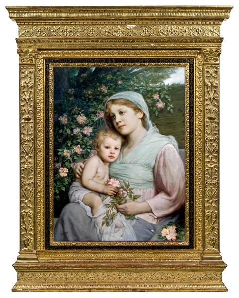 Kat-Nr: 0285 Gabriel von Max (Prag 1840 - 1915 München)  Rosenmadonna Öl auf Leinwand 87 x 65 cm Signiert links unten: GvMax