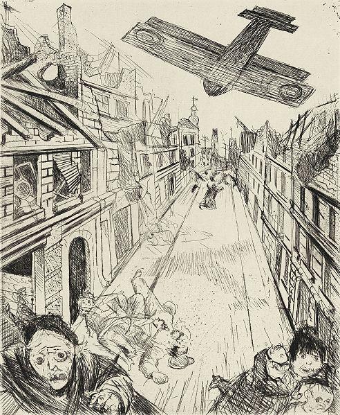 Otto Dix Lenz wird mit Bomben belegt, 1924 Radierung, 475 x 353 mm © Hamburger Kunsthalle / bpk Photo: Christoph Irrgang