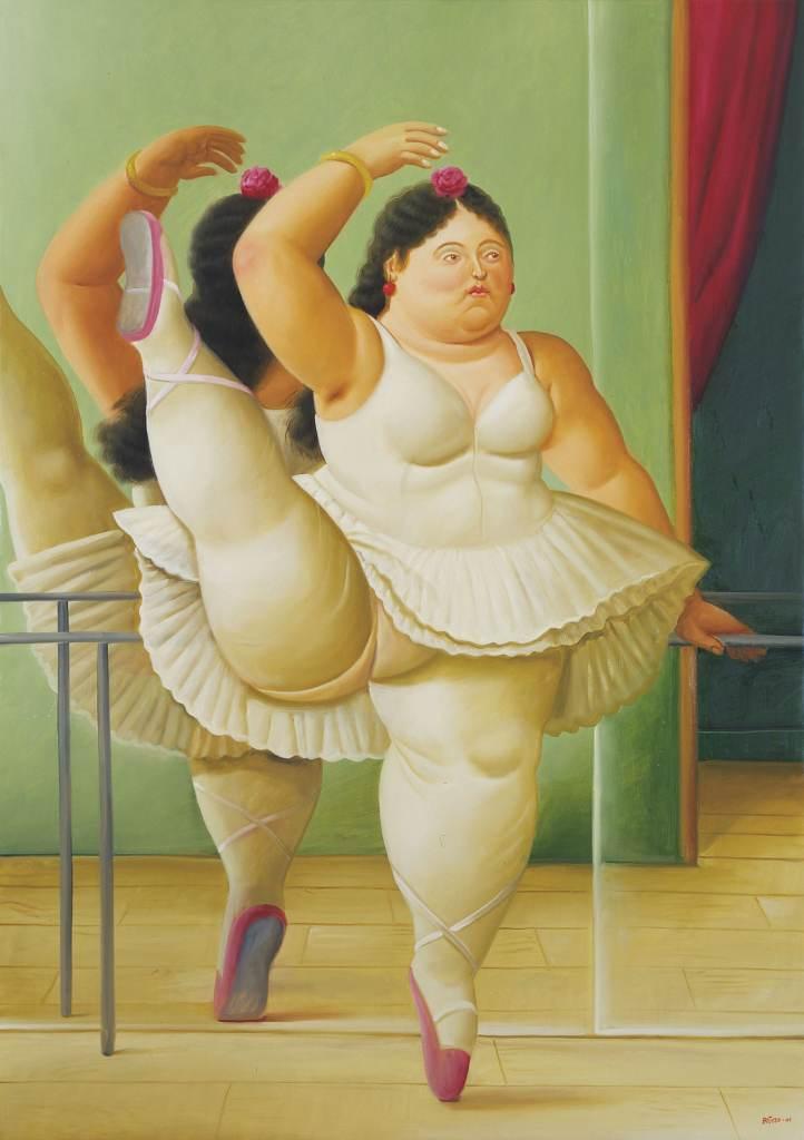 Fernando Botero, Ballerina an der Stange, 2001 - Öl auf Leinwand, 164 x 116 cm, Privatbesitz © Fernando Botero