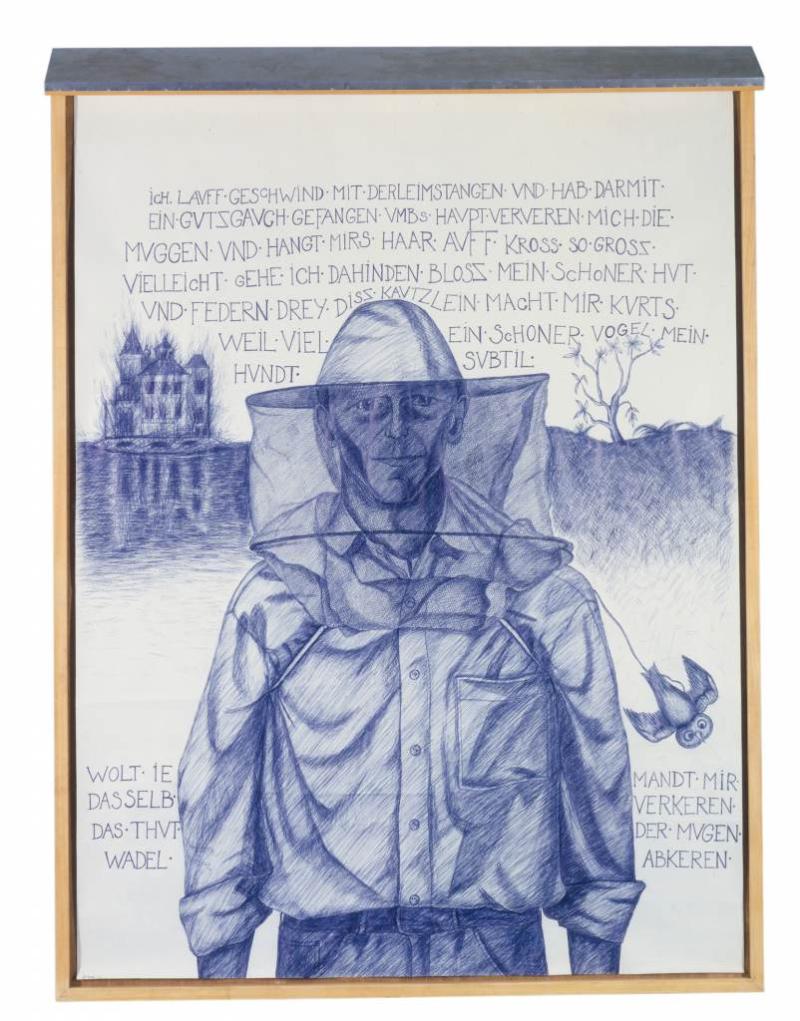 De Lijmstokman / Der Leimrutenmann (1.1 MB) Jan Fabre 1990 Serie: Het Uur blauw/ Die Blaue Stunde Bic-Kugelschreiber auf Papier 2200 x 1600 mm Sammlung C. Keirsmaekers, Mechelen © VBK, Wien 2010; Foto © Angelos