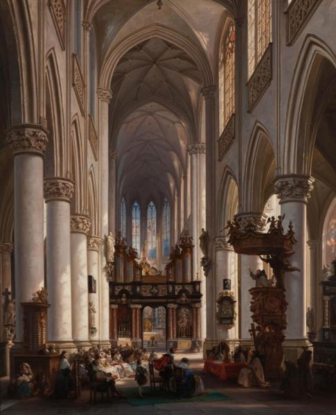 Jules Victor Genisson, Kirchenraum, evtl. die St. Jacobs-Kirche in Antwerpen, 1857, Sammlung Rademakers