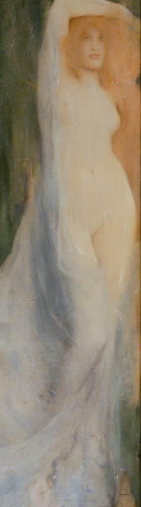 Fernand Khnopff  Die Feenkönigin, 1897  Öl auf Leinwand  150,8 x 45 cm  Région de Bruxelles-Capitale, Brüssel, en dépôt aux (Depositum in den) Musées royaux des Beaux-Arts de Belgique, Brüssel  © Photo d'art Speltdoorn & Fils, Bruxelles