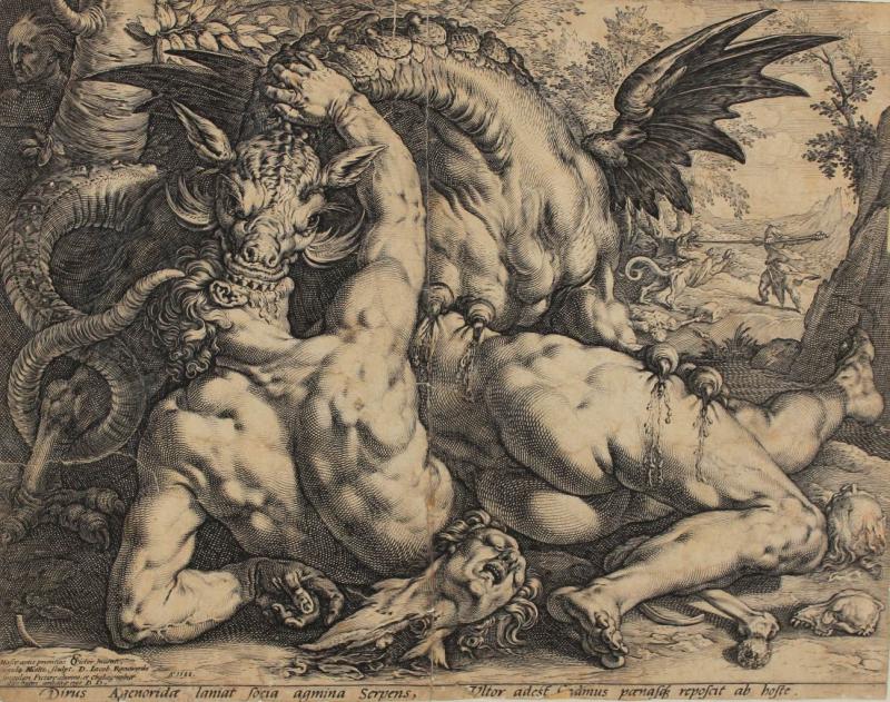 Hendrick Goltzius (1558-1617) nach Cornelis Cornelisz. van Haarlem (1562-1638) Der Drache verschlingt die Gefährten des Kadmus, 1588 Kupferstich Graphische Sammlung, Inv. 34874