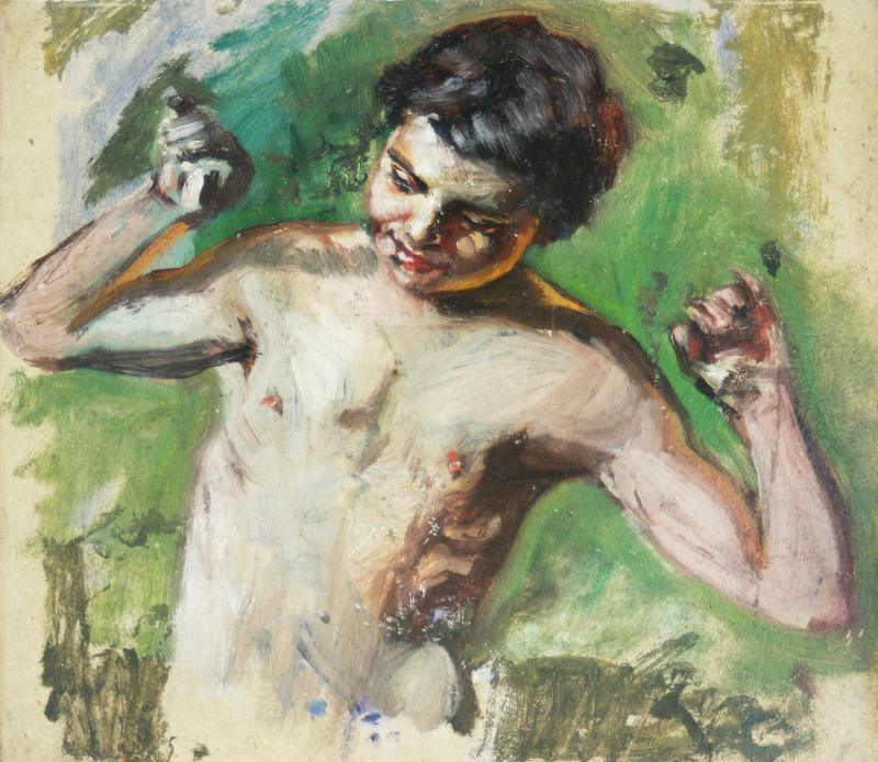 Lovis Corinth (Tapiau, Ostpreußen 1858 – 1925 Zandvoort, Niederlande) „Satyr“ Öl auf Platte, ca. 1890, 28,8 x 30 cm  Zur Verfügung gestellt von: Galerie Lehner