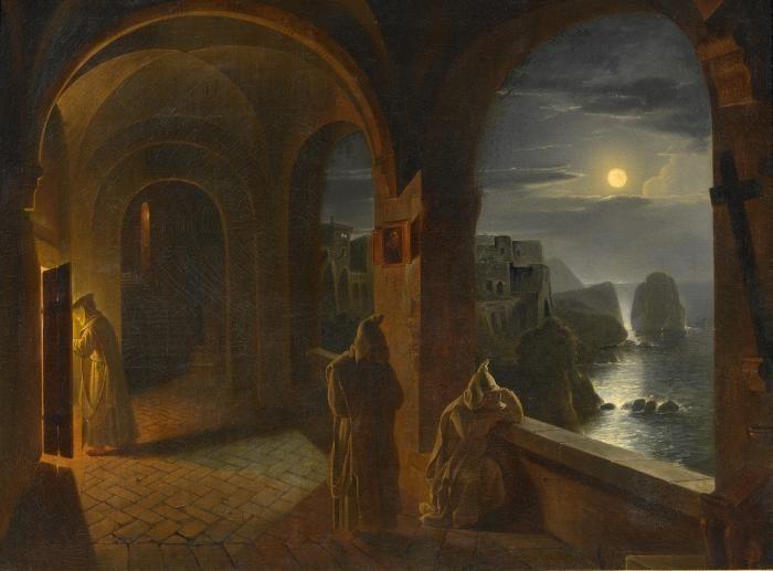 Catel, Franz Ludwig 1778 Berlin - 1856 Rom  Karthäuser Mönche in Certosa di San Giacomo auf Capri. Öl auf Leinwand. 73,5 x 98,5cm. Rahmen.  Van Ham | Saša Fuis (Köln)