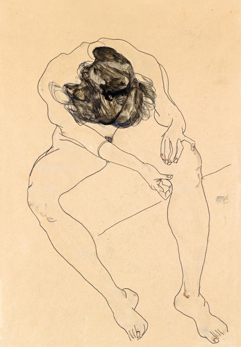 Egon Schiele (1890 - 1918), Sitzender weiblicher Akt von oben gesehen, 1912, Gouache/Aquarell/Bleistift auf Papier, Schätzwert € 250.000 - 320.000, Auktion 23. Mai 2012