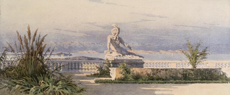 Korfu, Achilleion, Der sterbende Achilles (Ernst Herter), Aquarell, Angelos Gialliná © Bundesmobilienverwaltung / Hofburg Wien / Kaiserappartements