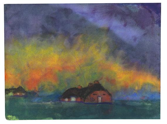 Lot: 56   Nolde, Emil  Marschlandschaft um Utenwarf (Bauerngehöft mit Abendhimmel), 1920.  Erlös (inkl. 22% Aufgeld): 286.700 EUR / 358.375 $ Schätzpreis: 120.000 EUR / 150.000 $