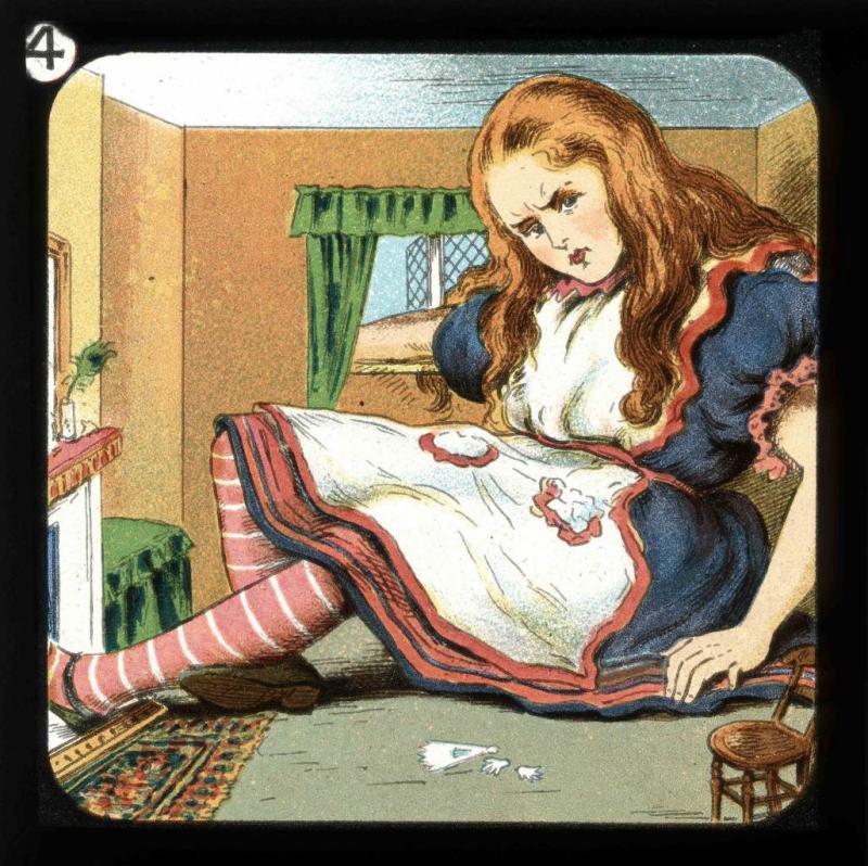 Unbekannter Künstler, nach John Tenniel Alice in Wonderland magic lantern slide – set of 24, 1900 -1925 Magic lantern slide, 80 x 80 x 4 mm each © Courtesy of The Bill Douglas Center for the History of Cinema and Popular Culture, University of Exeter