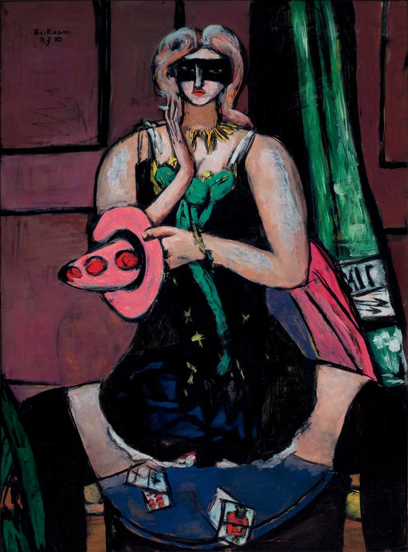 Frauen. Pablo Picasso, Max Beckmann, Willem de Kooning  Max Beckmann, Fastnacht-Maske grün, violett und rosa, Columbine, 1950, Öl auf Leinwand, 135,9 x 100,5 cm, St. Louis, Saint Louis Art Museum, Nachlass Morton D. May  © VG Bild-Kunst, Bonn 2012