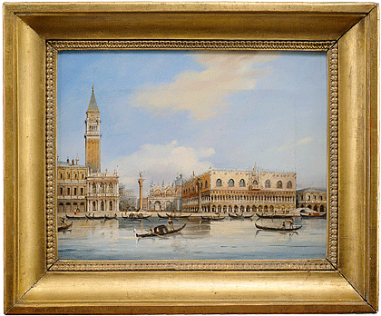 Carlo Grubacs  tätig in Venedig und Wien, um 1840 - 1870  Blick vom Bacino di San Marco auf die Piazzetta  Öl/Lw., signiert, 21 x 27,3 cm