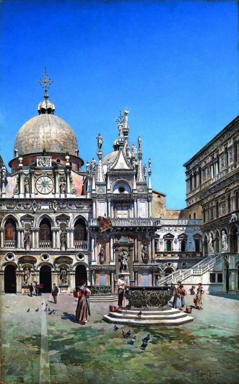 Frederico del Campo (1837 - 1923), Der Innenhof des Palazzo Ducale in Venedig, 1888, Öl auf Leinwand, 95 x 59,5 cm, Schätzwert € 80.000 - 120.000  Fotonachweis: Dorotheum