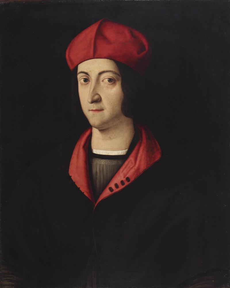 Bartolomeo Veneto (1502 - 1531) Bildnis des Kardinals Ippolito d'Este, Öl/Holz, 60,5 x 48,5 cm, erzielter Preis € 366.300