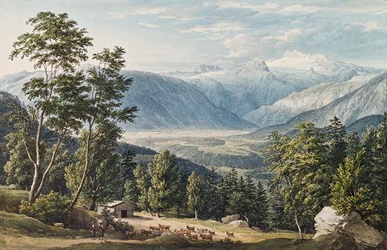 GAUERMANN, Jakob 1773 – 1843 Blick auf den Dachstein bei Altaussee 1815 	  Auktion 22. April 2013 Aquarell auf Papier 31,4 x 48,2 cm € 15.000 – 25.000