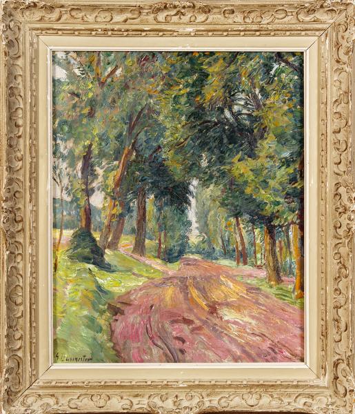 KatalogNr: 1246 - Standort: Hamburg Georg Burmester (1864-1936), Öl/Lw, u.l. signiert "G. Burmester", "Waldweg im Sommer", 65x52cm, gerahmt (80x68cm), Rahmen mit Gebrauchsspuren Bild 2 	RP: 1800,00 €