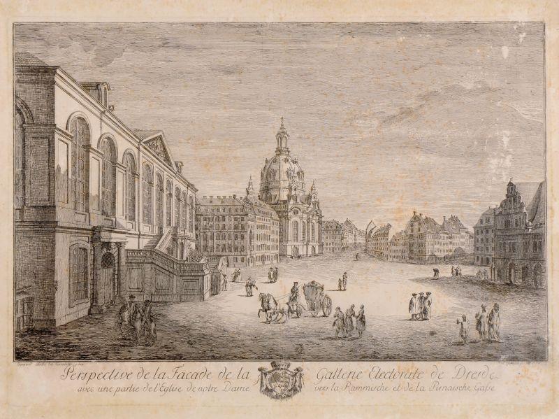 165   Andrea Carassi "Perspective de la Facade de la Gallerie Electorale de Dresde avec une partie de l´Eglise de notre Dame vers la Rammische et de la Pirnaische Gasse". 1774.		550