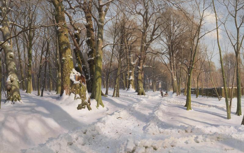 Lot: 668   Mönsted, Peder (Peder Mørk Mønsted)  Verschneiter Waldweg bei Sonnenlicht, 1908.  Schätzpreis: 60.000 EUR / 78.000 $