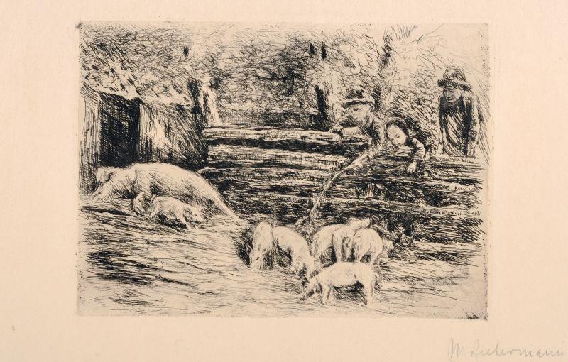 Max Liebermann "Ferkelchen". 1890. Pl. 15,8 x 21,7 cm, Bl. 39,2 x 53,4 cm. 			1000 €