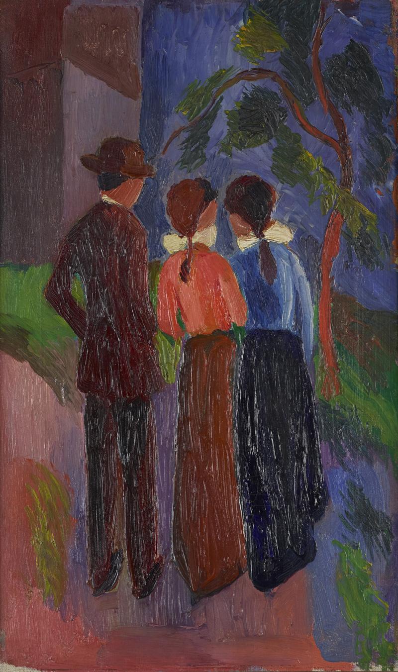 August Macke Promenade à Trois, 1914 Öl auf Leinwand 56,3 × 33,7 cm Dauerleihgabe im Belvedere © Thyssen-Bornemisza Collections