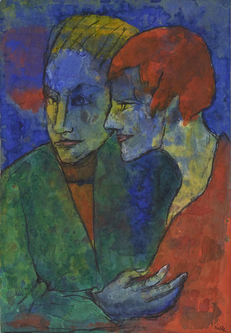 Emil Nolde Junges Paar, 1931-1935 Aquarell auf Papier auf Karton 53,5 × 36,9 cm Als Dauerleihgabe der Thyssen-Bornemisza Collections im Belvedere © Nolde Stiftung Seebüll