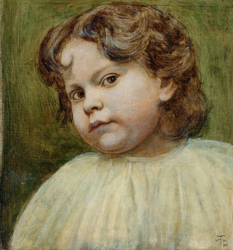 Hans Thoma. 1839 Bernau - 1924 Karlsruhe. Hans Thoma. 1839 Bernau - 1924 Karlsruhe. Signiert mit Monogr. und (18)90 dat. Kinderportrait. Öl/Ktn. 27,5 x 25 cm. R  Ausrufnummer: 504 Ausrufpreis: 6500 Euro