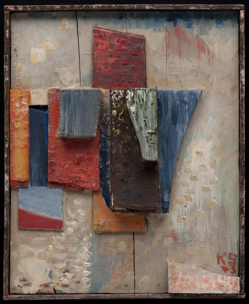 Kurt Schwitters Coloured wood construction 1943 Skulptur, Holz, bemalt 35 x 28,8 cm Kurt und Ernst Schwitters Stiftung, Leihgabe im Sprengel Museum Hannover Foto: Kurt Schwitters Archiv im Sprengel Museum Hannover Fotograf: Aline Gwose / Michael Herling, Sprengel Museum Hannover © VG Bild-Kunst, Bonn 2013