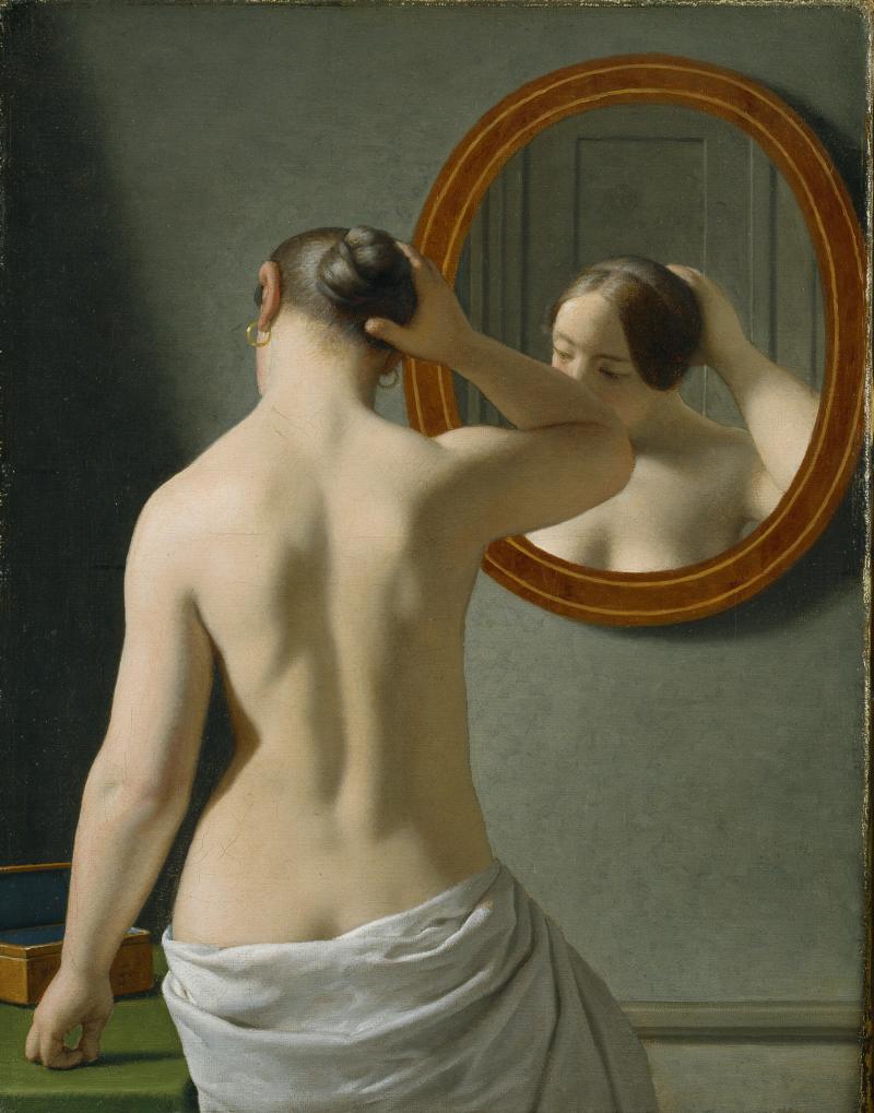 Christoffer Wilhelm Eckersberg, (1783-1853) Junge Frau vor einem Spiegel, 1841 Öl auf Leinwand, 33,5 x 26 cm © Sammlung Hirschsprung, Kopenhagen