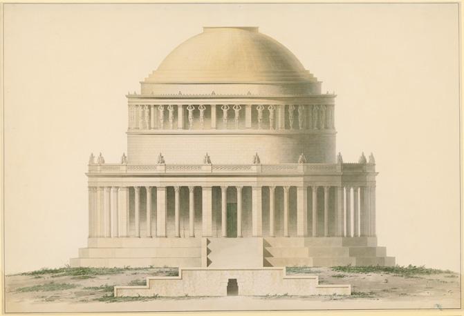 Die Befreiungshalle in Kelheim – Vom Nationaldenkmal zum Erbe der Welt (PK in Kehlheim)  Leo von Klenze - Befreiungshalle, Erster Ausführungsentwurf mit ›Telamonen‹-Tambour, 1847  © Staatliche Graphische Sammlung München