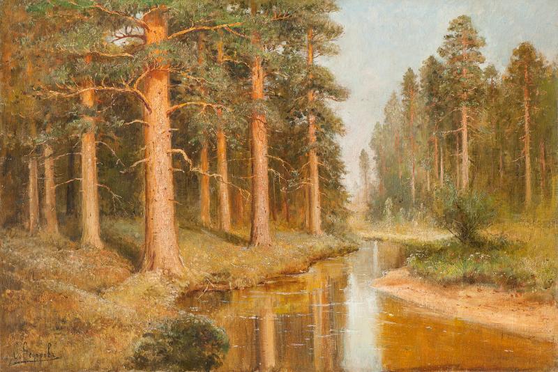 Abb. 90495: Semen Fedorovic Federov attr. , Russische Flusslandschaft mit Birken. Öl auf Leinwand. H. 60, B. 90 cm. Limit 10.000 €.