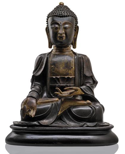 Große Figur eines sitzenden Buddhas, China, Ming-Dynastie, H. 70 cm.  Aus dem Besitz einer alten deutschen Privatsammlung.