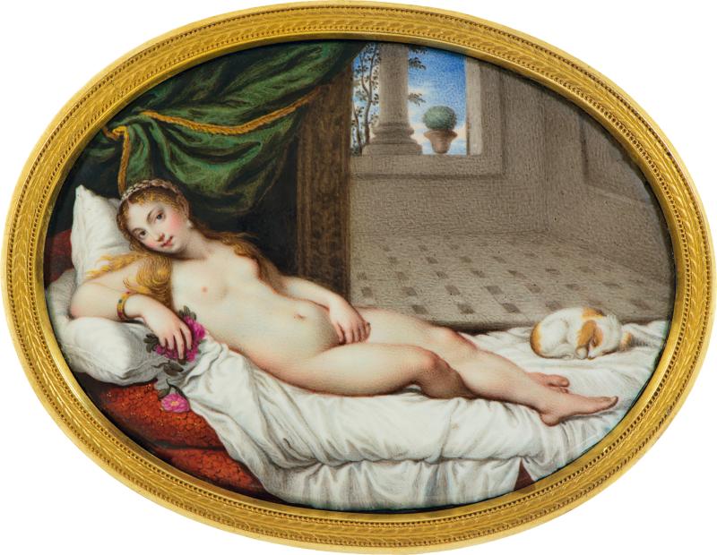 Bildtitel: "Venus von Urbino", Emailminiatur nach Tizian, um 1800, Sammlung Dr. Löer, Neues Schloss Bayreuth