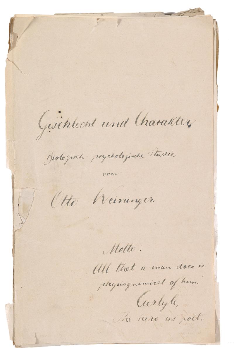 Lot Nr. 95 Otto Weininger, umfangreicher und unbekannter Teilnachlass, meist Vorarbeiten und Skizzen zu seinem Hauptwerk "Geschlecht und Charakter", vorwiegend um 1900, zusammen ca. 700 Seiten Rufpreis € 25.000