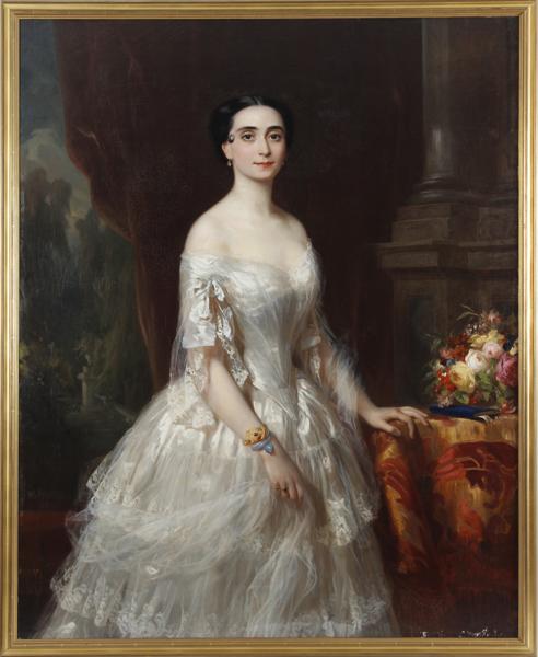 Wilhelm Amberg (1822-1899), Öl/Lw,  „Portrait einer eleganten Dame“, ca. 150x120cm, Limit €  2500,00