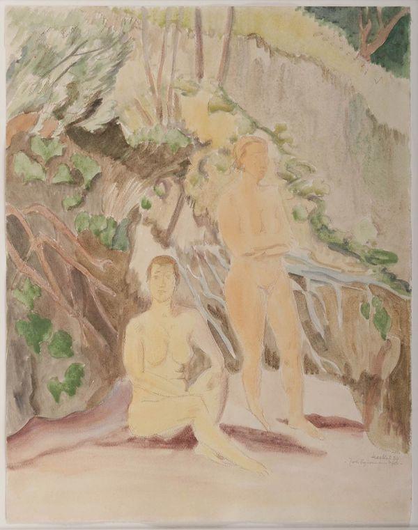 Heckel, Erich: "Zwei Figuren am Ufer". Aquarell, rechts unten Bleistiftsignatur mit Datierung (19)39 über Originaltitel, verso auf Etikett der Kunsthandl Limit: 16.000 €