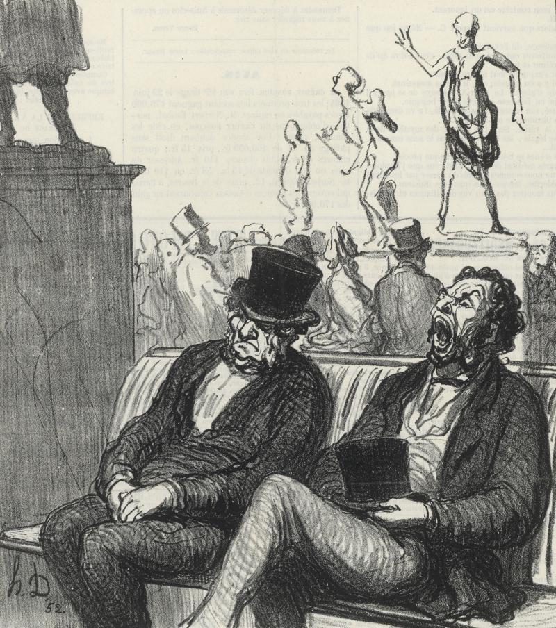 Honoré Daumier (1808 - 1879) Was ich besonders schätze im Skulpturensaal: Man findet immer eine freie Bank, 1864 Lithographie, 302 x 290 mm Hamburger Kunsthalle, Kupferstichkabinett © Hamburger Kunsthalle/bpk Photo: Christoph Irrgang