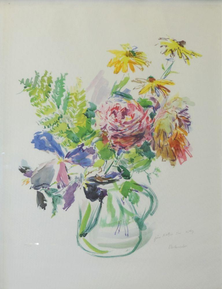 Oskar Kokoschka, „Sommerblumen im Glaskrug“, Farblithographie von 1969, mit persönlicher Widmung und Signatur, zeitgenössisch gerahmt 1.500 €