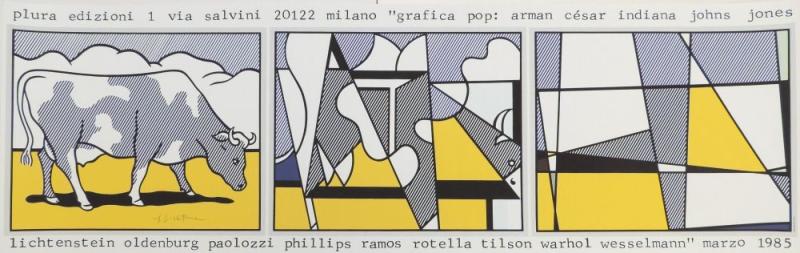 898  Roy Lichtenstein, „Cow going abstract“, dreiteilige Farboffsetlithografie von 1985, signiert Edition Plura Edizioni Mailand, o. Rahmen Roy Lichtenstein, 1923 New York – 1997 ebd., dreiteilige Darstellung 600 €